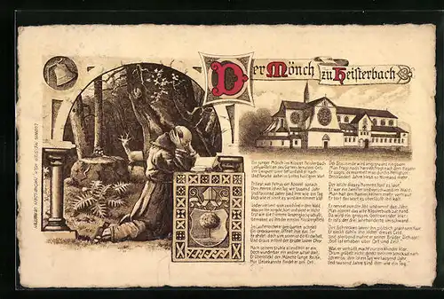 Künstler-AK Heisterbach, Der Mönch zu Heisterbach, Kirche