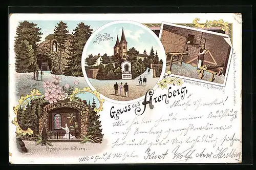 Lithographie Arenberg, Kirche, Werkstätte d. h. Joseph, Christus am Oelberg