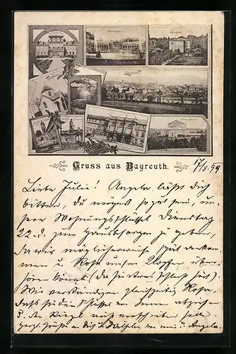 AK Bayreuth, Schloss Fantasie, Eremitage, Wagner Theater, Panorama