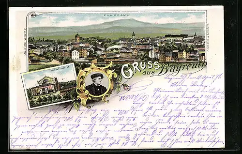 Lithographie Bayreuth, Wagner-Theater, Panorama