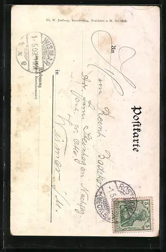 Künstler-AK Rostock, Partie am Fischerbruch, Boote