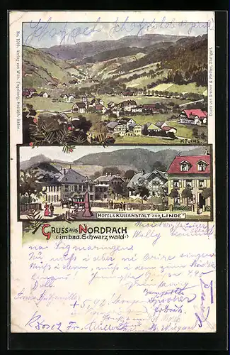 Künstler-AK Nordrach im bad. Schwarzwald, Hotel & Kuranstalt zur Linde, Teilansicht