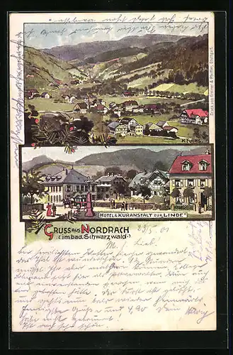 Künstler-AK Nordrach im bad. Schwarzwald, Hotel & Kuranstalt zur Linde, Teilansicht