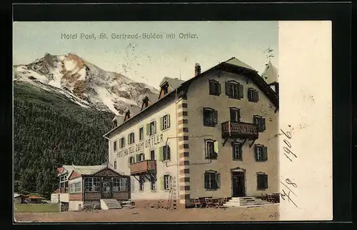 AK Gertraud-Sulden, Hotel Post mit Ortler