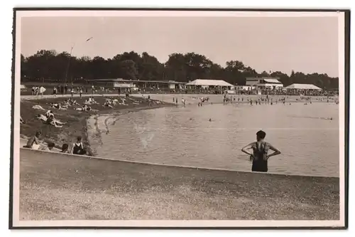 39 Fotografien Bademode, Ansicht Karlsruhe, Rheinstrandbad Rappenwört, Sport, Tischtennis, Strassenbahn, Hochwasser Boxen