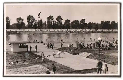 39 Fotografien Bademode, Ansicht Karlsruhe, Rheinstrandbad Rappenwört, Sport, Tischtennis, Strassenbahn, Hochwasser Boxen