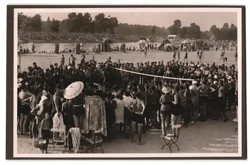 39 Fotografien Bademode, Ansicht Karlsruhe, Rheinstrandbad Rappenwört, Sport, Tischtennis, Strassenbahn, Hochwasser Boxen