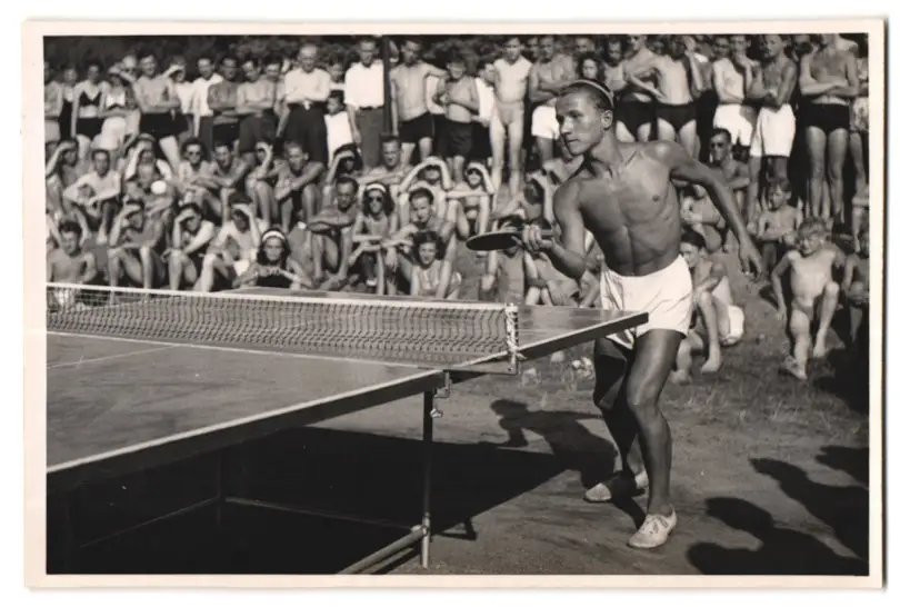 39 Fotografien Bademode, Ansicht Karlsruhe, Rheinstrandbad Rappenwört, Sport, Tischtennis, Strassenbahn, Hochwasser Boxen 2