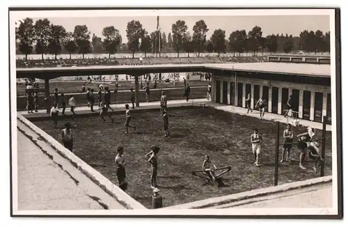 39 Fotografien Bademode, Ansicht Karlsruhe, Rheinstrandbad Rappenwört, Sport, Tischtennis, Strassenbahn, Hochwasser Boxen