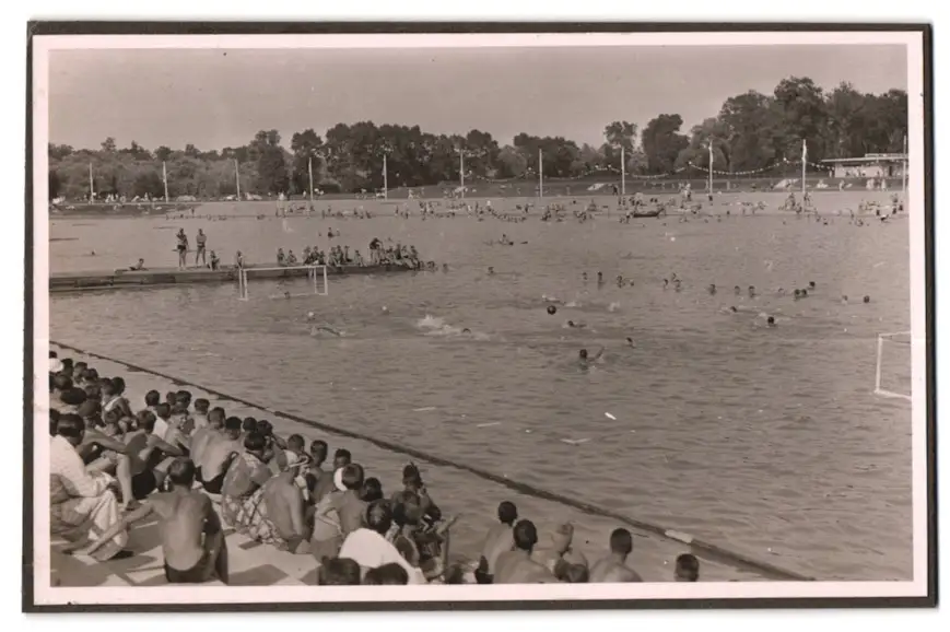 39 Fotografien Bademode, Ansicht Karlsruhe, Rheinstrandbad Rappenwört, Sport, Tischtennis, Strassenbahn, Hochwasser Boxen 26