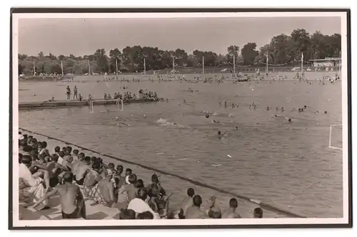 39 Fotografien Bademode, Ansicht Karlsruhe, Rheinstrandbad Rappenwört, Sport, Tischtennis, Strassenbahn, Hochwasser Boxen