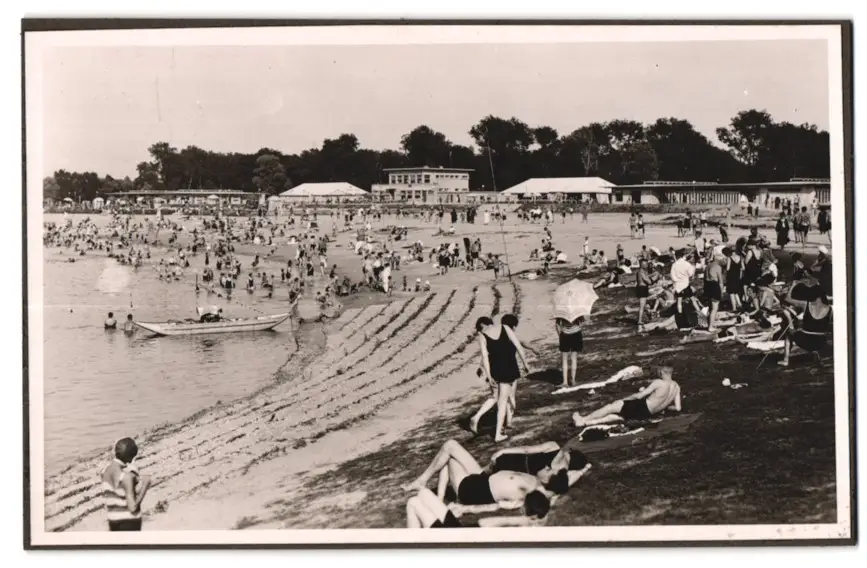 39 Fotografien Bademode, Ansicht Karlsruhe, Rheinstrandbad Rappenwört, Sport, Tischtennis, Strassenbahn, Hochwasser Boxen 29
