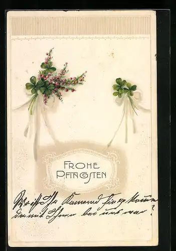 Präge-AK Frohe Pfingsten mit Kleeblättern