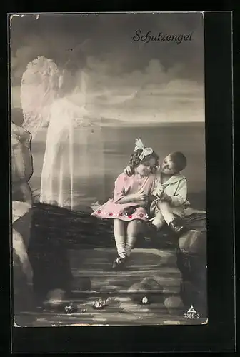 AK Kinder am Ufer mit Schutzengel