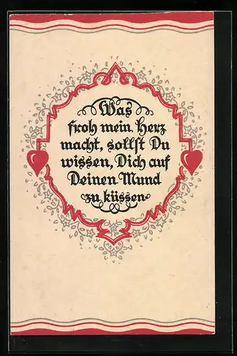 AK Herzen mit Liebesspruch, Nr. 4, Verse von G. Schultz