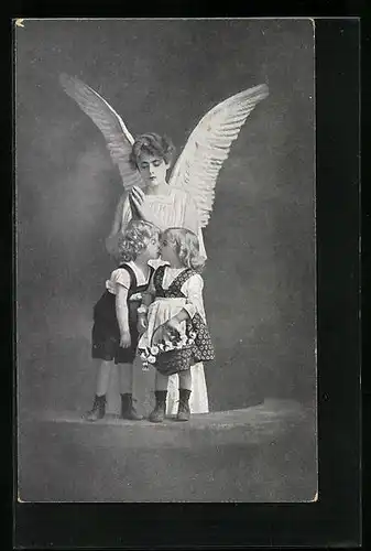AK Sich küssende Kinder mit Schutzengel