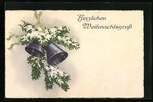 Künstler-AK Weihnachtsgruss mit Tannenzweigen und Glocken