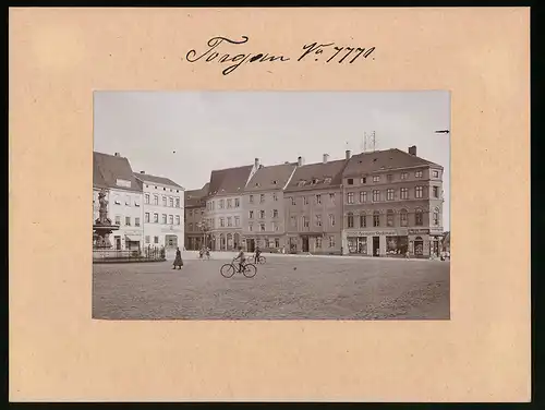 Fotografie Brück & Sohn Meissen, Ansicht Torgau, Marktplatz mit Textilwarenladen Hermann Stockmann