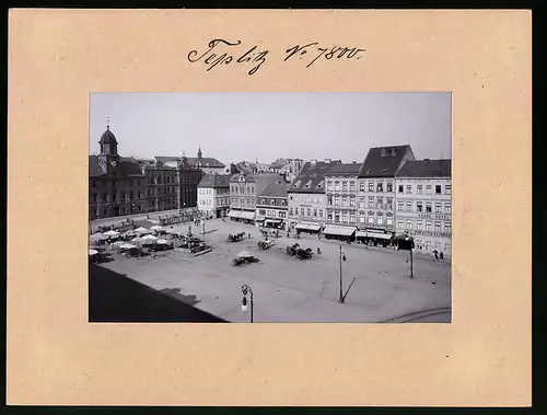 Fotografie Brück & Sohn Meissen, Ansicht Teplitz, Marktplatz mit Gasthof zum Kaisergruss, Laden von Günther & Schindler