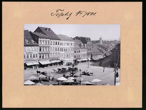 Fotografie Brück & Sohn Meissen, Ansicht Teplitz, Marktplatz mit Grand Hotel zum alten Rathaus & Ladenzeile