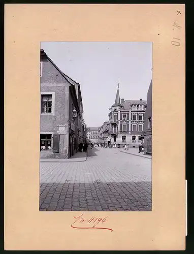 Fotografie Brück & Sohn Meissen, Ansicht Rosswein, Dresdnerstrasse Ecke Brückenplatz mit Bankgebäude