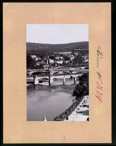 Fotografie Brück & Sohn Meissen, Ansicht Bad Kösen, Flusslauf im stadtgebiet mit Brücken