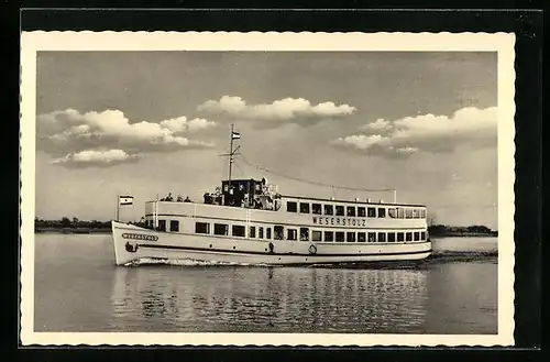 AK Dampfer Weserstolz der Otto W. A. Schreiber - Reederei auf See