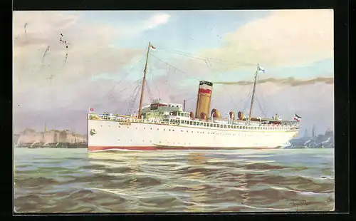 Künstler-AK Turbinen-Schnelldampfer Kaiser sticht in See
