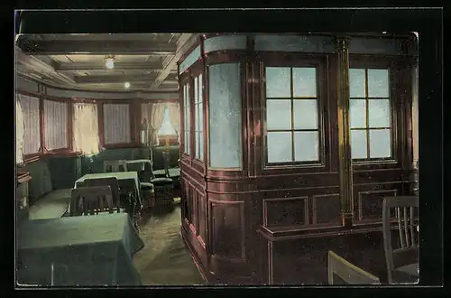 Künstler-AK Turbinen-Schnelldampfer Kaiser, Innenansicht des Damensalons