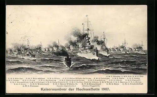 Künstler-AK Kaisermanöver der Hochseeflotte 1907