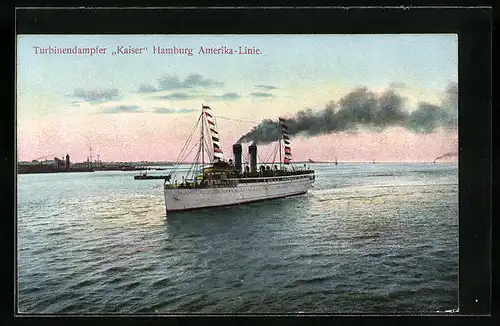 AK Turbinendampfer Kaiser der H.-A.-Linie in Flaggengala
