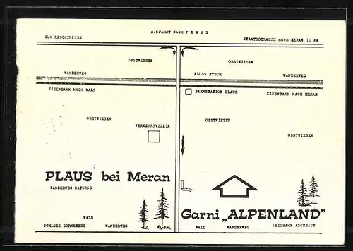 AK Plaus bei Meran, Pension Garni Alpenland, Innenansicht, Äpfel am Baum