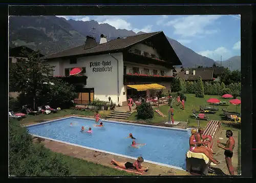 AK Rabland-Partschins bei Meran, Hotel-Pension Rablanderhof mit Schwimmbecken