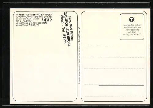 AK Vöran, Pension-Gasthof Alpenrose, Innenansichten