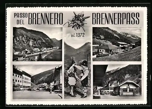 AK Brennerpass, Strassenpartie mit Bank, Grenze, Ortspartie