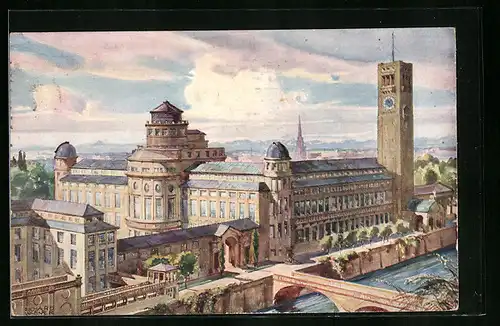 Künstler-AK Richard Wagner: München, Deutsches Museum, Ansicht von Nordwesten