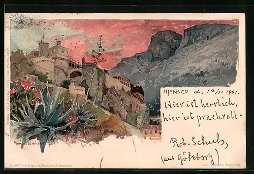 Künstler-AK Manuel Wielandt: Monaco, Panorama