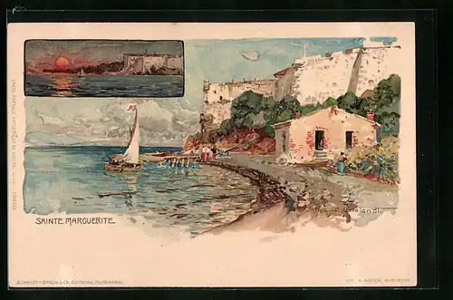 Künstler-AK Manuel Wielandt: Sainte Marguerite, Strandpartie, Ortspartie bei Sonnenuntergang