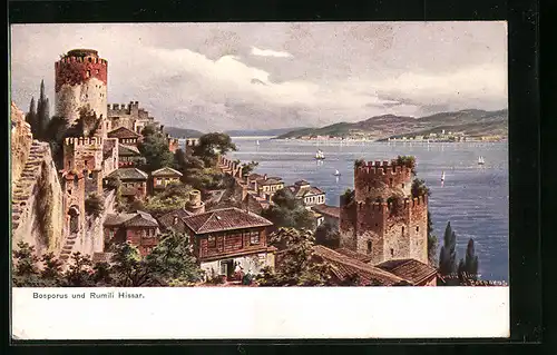 Künstler-AK Friedrich Perlberg: Bosporus und Rumili Hissar