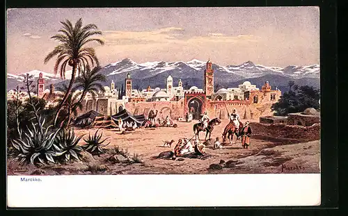 Künstler-AK Friedrich Perlberg: Stadt in Marokko