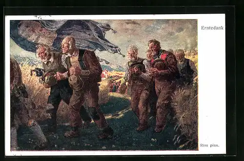 Künstler-AK Thomas Riss: Bauern bei der Erntedankprozession