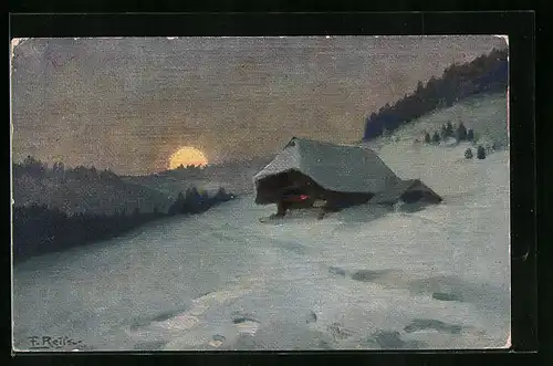Künstler-AK Fritz Reiss: Winter im Schwarzwald mit schneebedecktem Haus