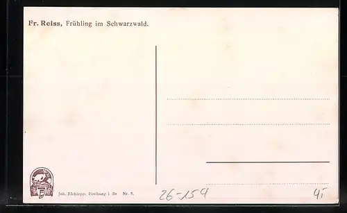 Künstler-AK Fritz Reiss: Schwarzwald-Haus und blühende Bäume im Frühling