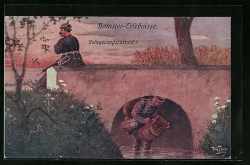 Künstler-AK Arthur Thiele: Hamster-Erlebnisse - Belagerungszustand!