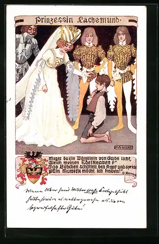 Künstler-AK Karl Alex Wilke: Prinzessin Lachemund mit kniendem Knaben