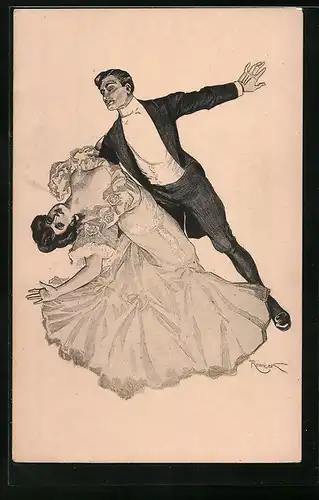 Künstler-AK Ferdinand von Reznicek: Tanzendes Paar mit rückwärts geneigter Dame