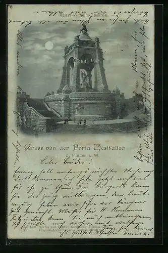 Mondschein-AK Minden i. W., Kaiser Wilhelm-Denkmal
