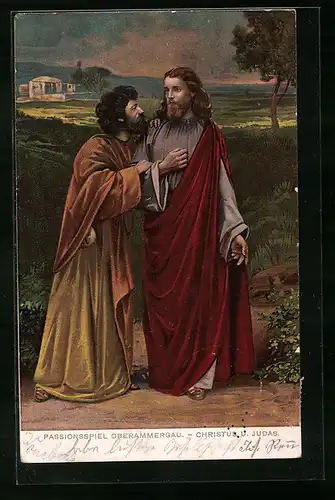 Künstler-AK Oberammergau, Passionsspiel - Christus und Judas