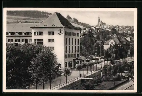 AK Radiumbad Oberschlema, Kurhotel und St. Wolfgangskirche in Schneeberg
