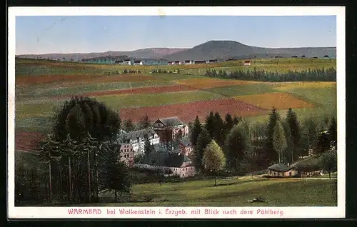 AK Warmbad b. Wolkenstein, Ortsansicht mit Blick nach dem Pöhlberg
